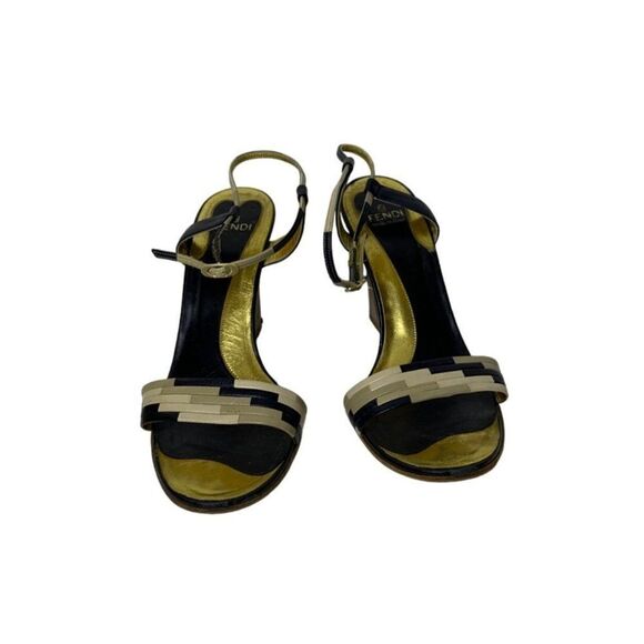 Fendi Leather Colorblock Pattern Wedge Heel Sandals Closure at Ankle - Picture 8 of 11